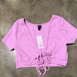 wild fable Lavender Ribbed Tie-Front Crop Top